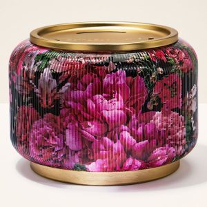 Floral Ribbed Glass Pedestal 3-Wick Candle Holder