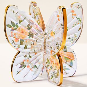 Glass Butterfly Pedestal 3-Wick Candle Holder