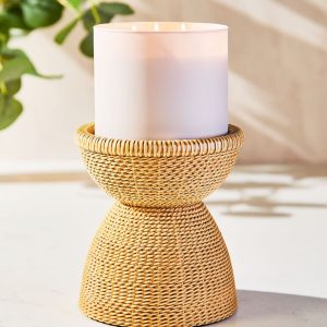 Woven Pedestal  3-Wick Candle Holder