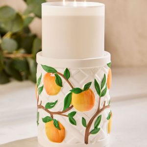 Vera Bradley Peach Pedestal 3-Wick Candle Holder