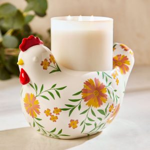 Floral Chicken Pedestal 3-Wick Candle Holder
